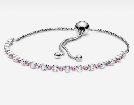 Brazalete Pandora línea circonias blancas y rosas ajustable