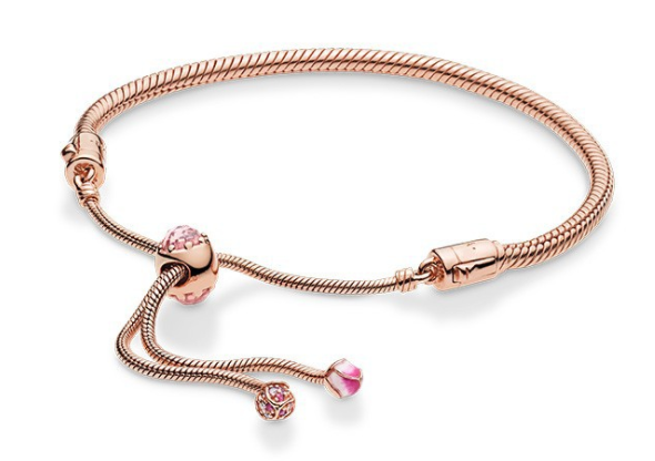 Brazalete Pandora Moments cadena baño oro rosa corazón pavé