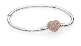 [B25] Brazalete Pandora Moments plata cierre corazón pavé oro rosa