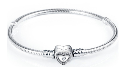 Brazalete Pandora Moments plata corazón contorno pavé y solitario