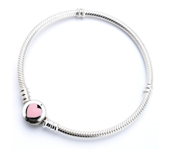 [B27] Brazalete Pandora Moments plata corazón esmalte rosa