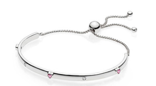 Brazalete Pandora barra circonias y corazones rosa ajustable