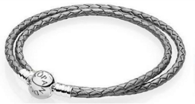 Brazalete Pandora Signature cordón trenzado gris doble vuelta