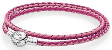 [B41-2] Brazalete Pandora Signature cordón trenzado rosa bicolor doble vuelta