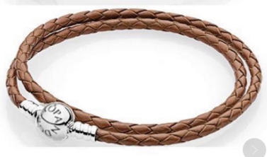 [B41-3] Brazalete Pandora Signature cordón trenzado café doble vuelta
