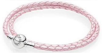 [B41-6] Brazalete Pandora Signature cordón trenzado rosa pastel doble vuelta