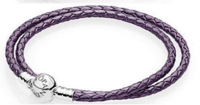 Brazalete Pandora Signature cordón trenzado morado doble vuelta