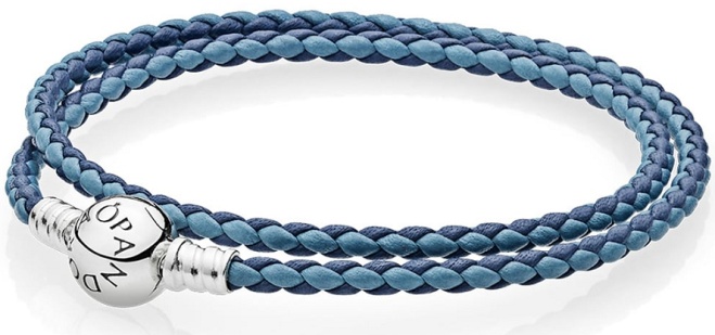 [B41-8] Brazalete Pandora Signature cordón trenzado azul bicolor doble vuelta