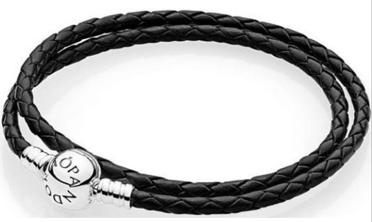 [B41-10] Brazalete Pandora Signature cordón trenzado negro doble vuelta
