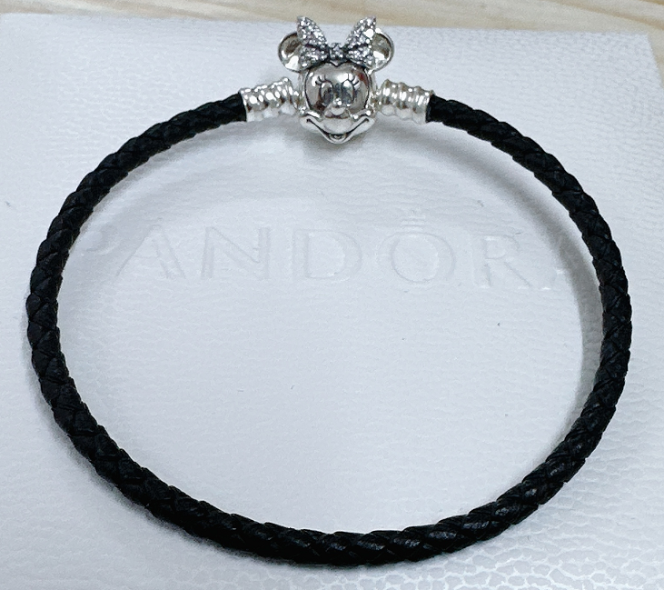 Brazalete Pandora cordón negro Disney Minnie vuelta sencilla