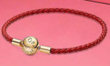Brazalete Pandora cordón trenzado rojo baño dorado