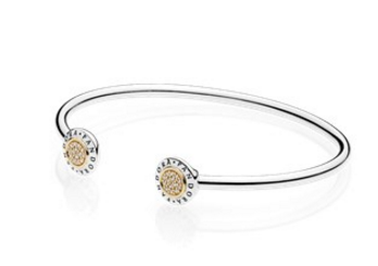 Brazalete rígido abierto Pandora pavé bicolor