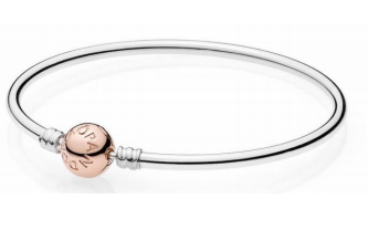 Brazalete rígido Pandora plata y oro rosa cierre redondo