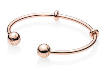 Brazalete rígido abierto Pandora oro rosa bolas