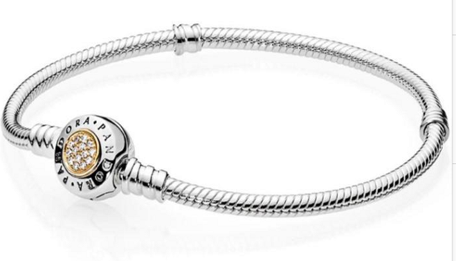 [B71] Brazalete Pandora Moments cadena serpiente cierre pavé bicolor