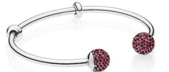 Brazalete Pandora Abierto Bolas Pavé Rojo