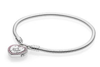 Brazalete Pandora Rígido Candado Corazón Pavé Rosa