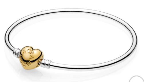 Brazalete Pandora Rígido Candado Corazón Bicolor
