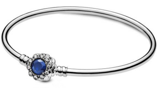 Brazalete Pandora Rígido Flor Azul Pavé