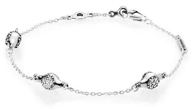 Brazalete Pandora racimo circonias y corazones plata