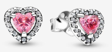 Aretes Pandora Corazón Rosa con Halo