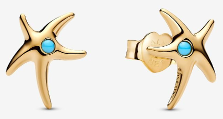 Aretes Pandora Estrella de Mar Turquesa Dorado