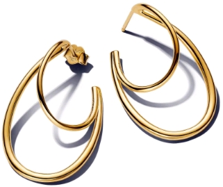 Aretes Pandora Aro Doble Asimétrico Dorado