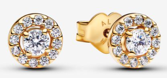 Aretes Pandora Halo Circonia Baño Dorado