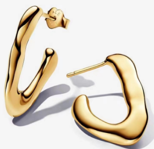 [263290C00] Aretes Pandora Aro Orgánico Irregular Dorado