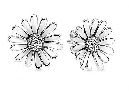 Aretes Pandora margarita esmalte blanco pavé