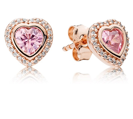 Aretes Pandora corazón halo circonia rosa oro rosa