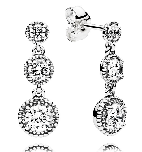 Aretes Pandora cascada tres circonias graduadas