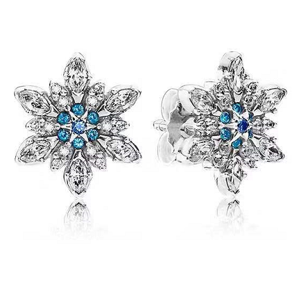Aretes Pandora Copo de Nieve Circonias Azules