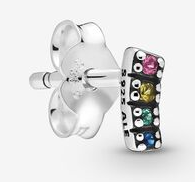 Aretes Pandora barra circonias multicolor esmalte negro
