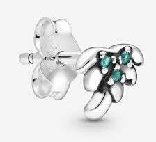 Aretes Pandora hoja curva plata con circonias verdes