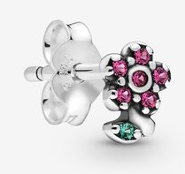 Aretes Pandora flor plata con circonias rosas y verde