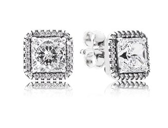 Aretes Pandora cuadrado circonia halo pavé