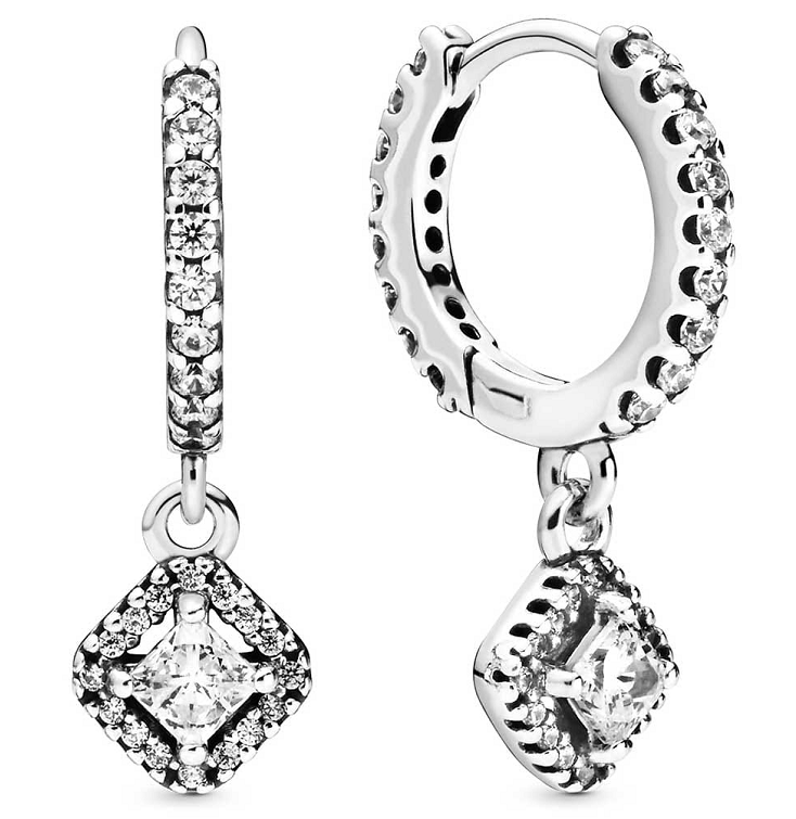 [EH-35] Aretes Pandora aro pavé con dije rombo y halo