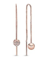Aretes Pandora cadena pasante baño oro rosa