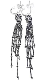 Aretes Pandora calavera con flecos oxidado