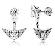 Aretes Pandora alas pavé colgante plata