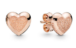 Aretes Pandora corazón Signature bicolor oro rosa
