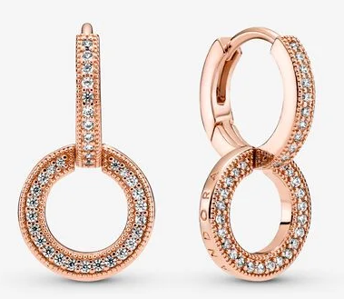 Aretes Pandora aro doble círculo Signature oro rosa