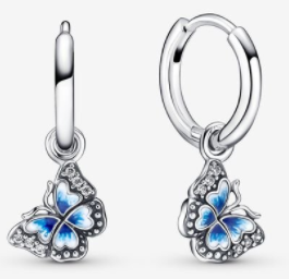 [EH-79] Aretes Pandora aro mariposa esmalte azul plata
