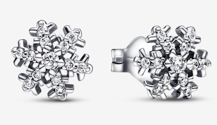 Aretes Pandora copo de nieve circonias plata