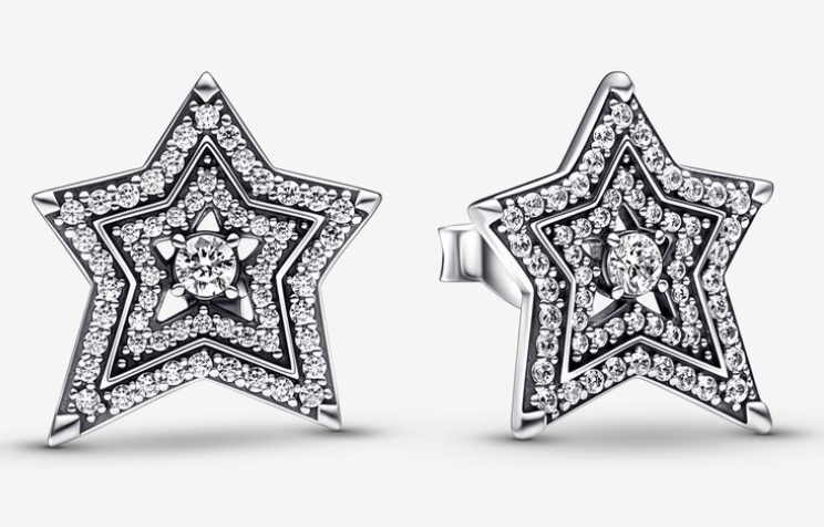 Aretes Pandora estrella halo doble contorno plata