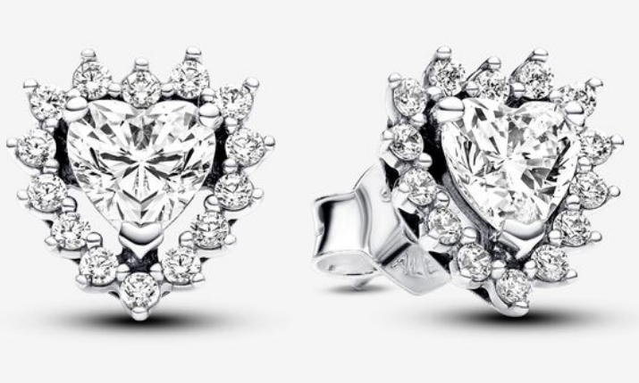 Aretes Pandora corazón circonia halo grande