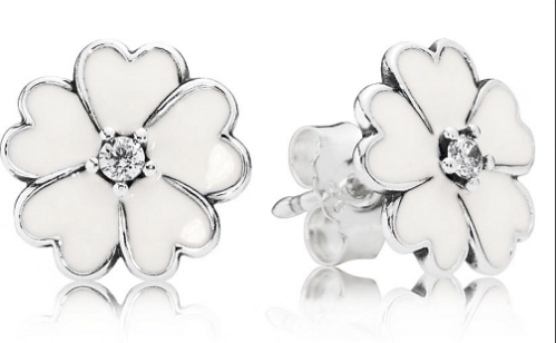 Aretes Pandora flor esmalte blanco circonia