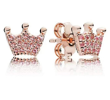 Aretes Pandora corona pavé rosa oro rosa