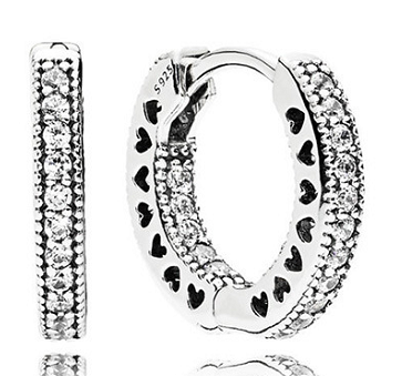 [EH-127] Aretes Pandora Aro Pavé Corazones Plata